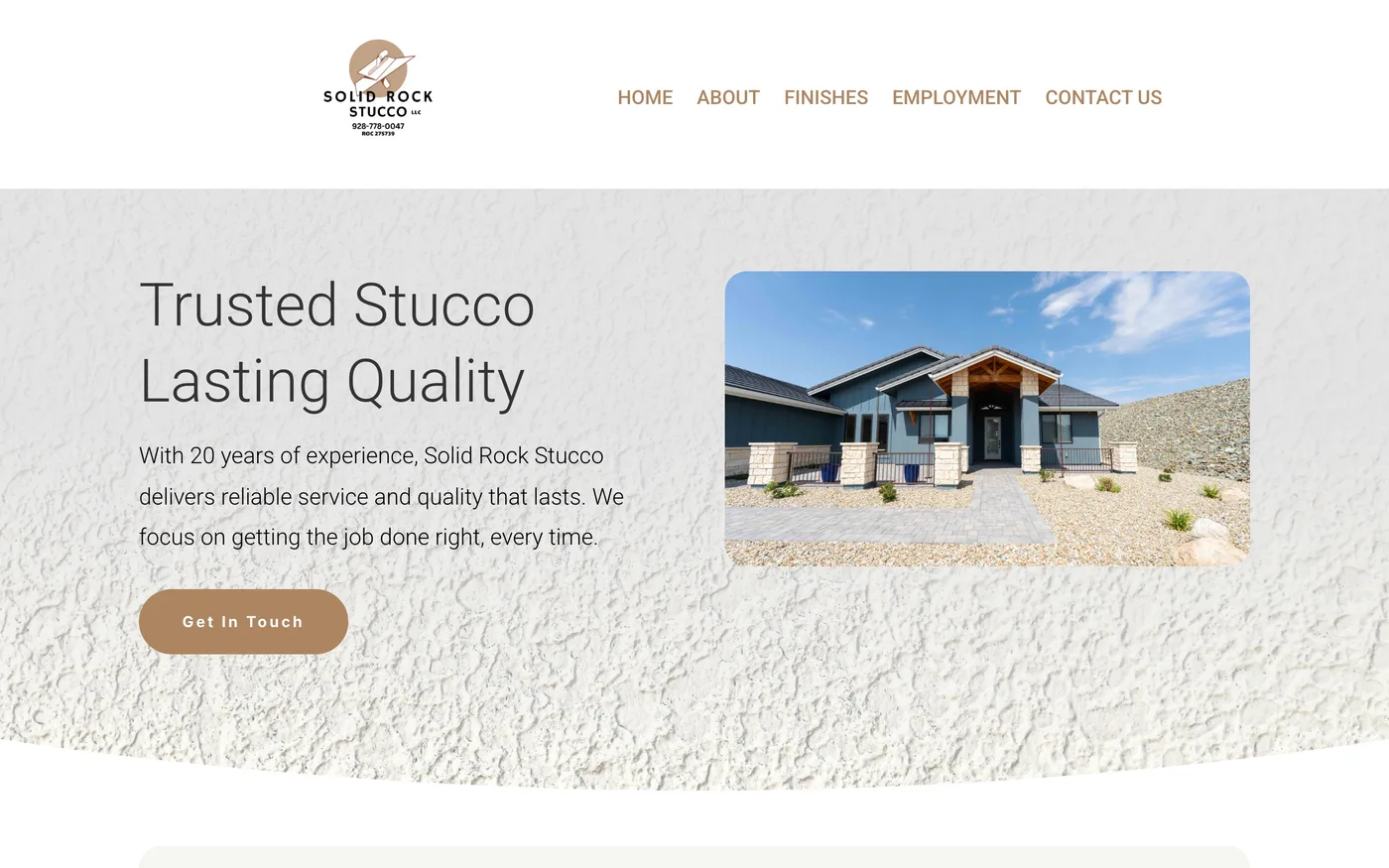 Solid Rock Stucco website homepage. Custom web design for a stucco contractor in Prescott, Arizona.